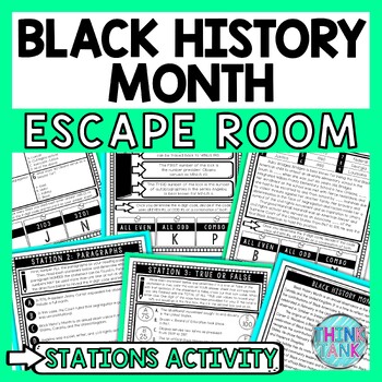 Preview of Black History Month Escape Room Stations - Reading Comprehension Activity