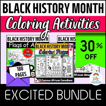 Preview of Black History Month Excited BUNDLE - Coloring Activities Fun PACK