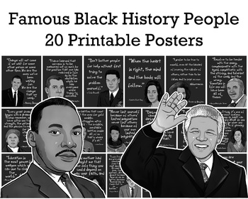 Black History Month, Famous People, 20 Printable Quote Posters (Dark Style)