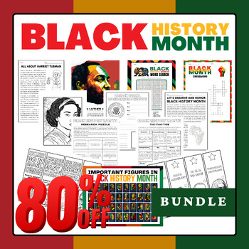 Preview of Black History Month Work Packets Big Bundle - Reading C, Games, Coloring nd More