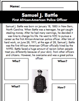 Preview of Black History Month Figures (Mae Jemison, C.J Walker, Samuel Battle)
