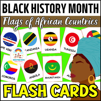 Preview of Black History Month Flash Cards - 54 Flags of African Countries