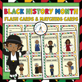 Preview of Black History Month Flashcards With Matching Cards Activity | 25 Heroes