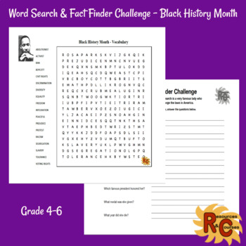 Preview of Black History Month G4-6 Interactive Word Search Puzzle & Fact Finder Challenge