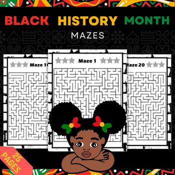 Preview of Black History Month Hard Mazes Puzzles With Solutions February Activities
