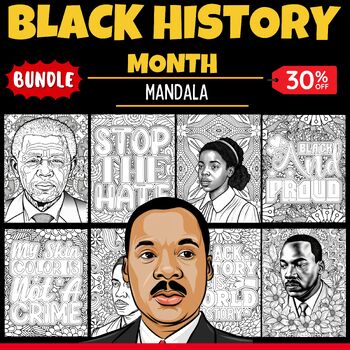 Preview of Black History Month Heroes Mandala Coloring Pages - Fun February Activities