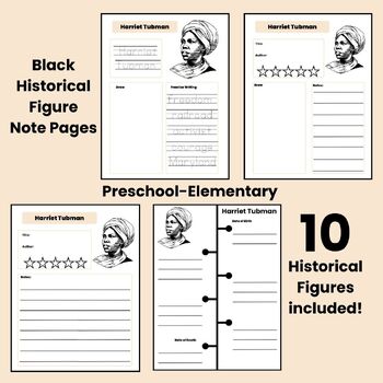 Preview of Black History Month Historical Figure Note Pages and Timeline Sheets 40 Pages