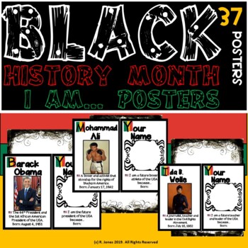 Preview of Black History Month | I Am Posters | 37 Famous Black Amer Leaders | Student Pic