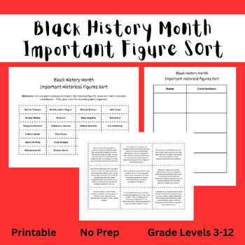 Preview of Black History Month - Important Figure Sort - Printable - Graphic Organizer