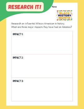 Preview of Black History Month Influential African American Impact Research Worksheet FUN!