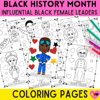 Preview of Black History Month Influential Black Female Leaders Coloring Pages