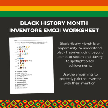 Preview of Black History Month Inventor Emoji Worksheet Library Research Activity