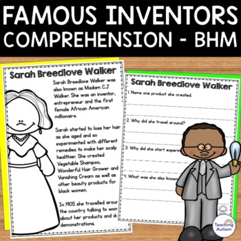 Preview of Black History Month Famous Inventors Reading Comprehension Worksheets