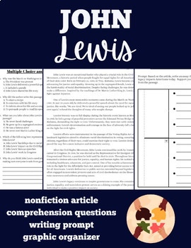 Preview of Black History Month - John Lewis: Nonfiction Article with Writing Prompt