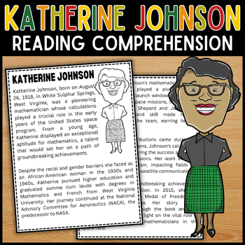 Preview of Black History Month Katherine Johnson Reading Comprehension Passage | BHM