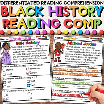 Preview of Black History Month Leaders Reading Comprehension Passages and Questions - Set 1
