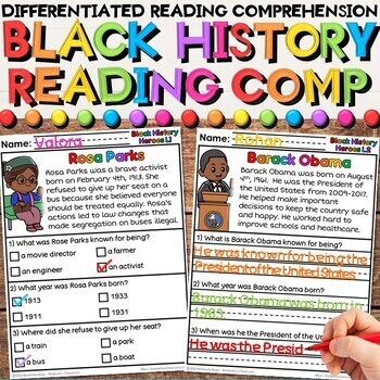 Preview of Black History Month Leaders Reading Comprehension Passages and Questions - Set 2
