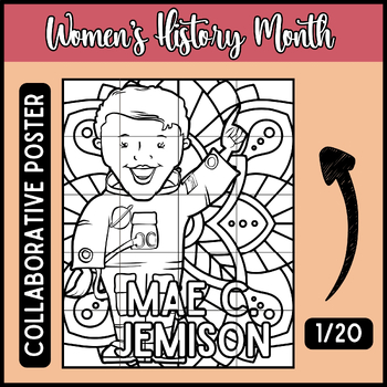 Preview of Black History Month Mae Jemison Collaborative Coloring Art Poster Bulletin Board