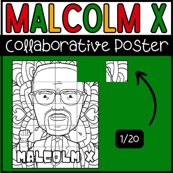 Preview of Black History Month Malcolm X Collaborative Coloring Poster Bulletin Board | BHM