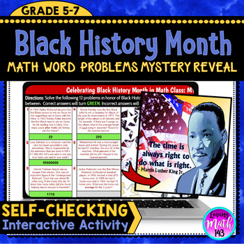 Preview of Black History Month Math Word Problems Digital Mystery Art Reveal