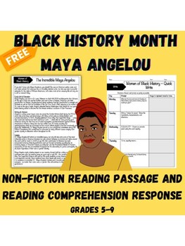 Preview of Black History Month Maya Angelou Biography Reading Passage and Writing Activity