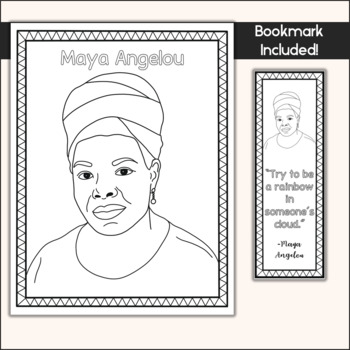 Maya Angelou Black History Month Coloring Sheets and Bookmarks | TPT