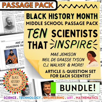 Preview of Black History Month Middle School Science 10 Inspiring Scientists Article Bundle