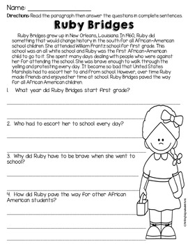black history month mini comprehension passages printable and digital