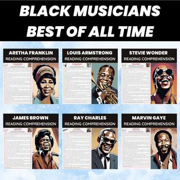 Preview of Black History Month Music Artists Reading Comprehension Worksheets Bundle