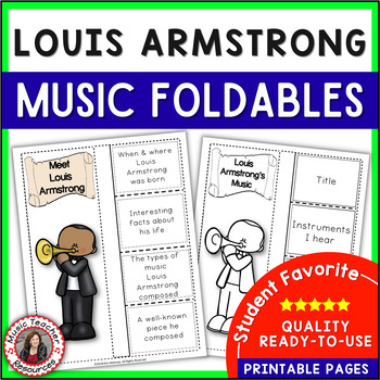 Preview of Jazz Music Worksheets for Elementary Music Lessons - LOUIS ARMSTRONG