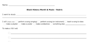 Preview of Black History Month & Music - Project-Based Learning - Rubric