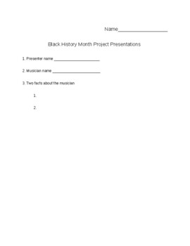 Preview of Black History Month Musician Research Project Student Feedback & Grading Rubric