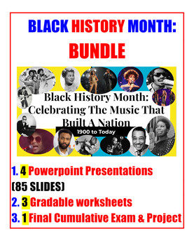 Preview of Black History Month Musicians BUNDLE (PowerPoint, Worksheets, Exam, Project)