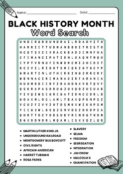 Black History Month No Prep Word Search Puzzle Worksheet | TPT