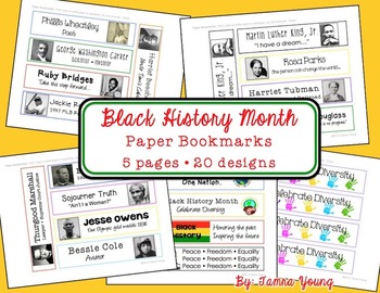 Black History Month Paper Bookmarks Celebrate Diversity by Tamra Young
