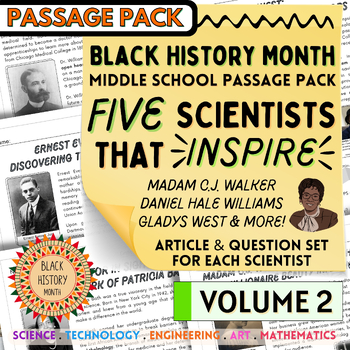 Preview of Black History Month Passage Pack: 5 MORE Scientists to Know! Middle School
