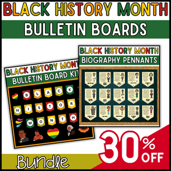 Preview of Black History Month Pennants Bulletin Boards Bundle | BHM Classroom Decoration