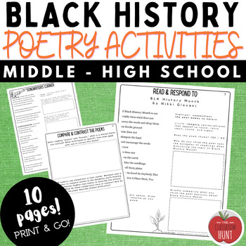 Preview of Black History Month Poetry Activities - Great for February ELA Sub Plan - Print