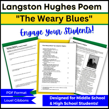 Preview of Black History Month Poetry, The Weary Blues, Langston Hughes poem, Printable PDF