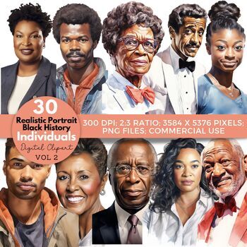 Preview of Black History Month Portrait Characters Clipart Library Display