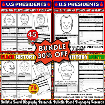 Preview of Black History Month & Presidents Day Bundle: Biography Research Bulletin Boards