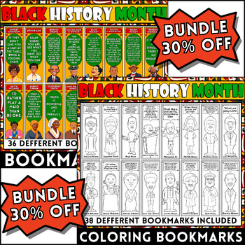 Preview of Black History Month Quotes Coloring Bookmarks Bundle: African American Leaders