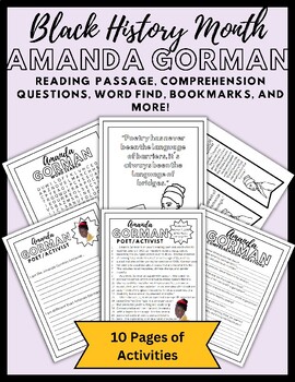 Preview of Black History Month Reading Comprehension Activities: Amanda Gorman