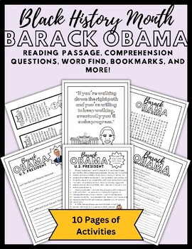 Preview of Black History Month Reading Comprehension Activities: Barack Obama