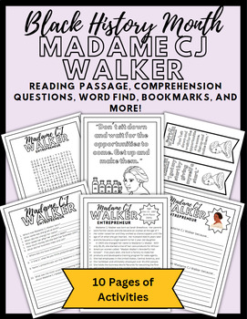 Preview of Black History Month Reading Comprehension Activities:  Madame CJ Walker