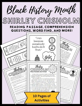 Preview of Black History Month Reading Comprehension Activities: Shirley Chisholm