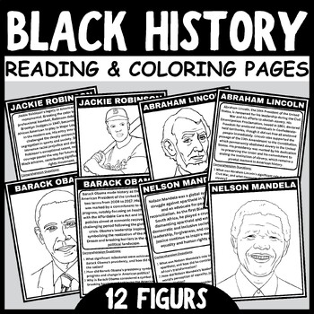 Preview of Black History Month Reading Comprehension Passages & Coloring Pages Feb Activity