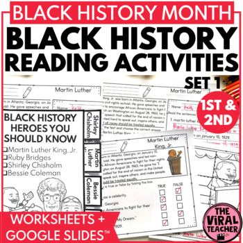 Preview of Black History Month Reading Comprehension Passages and ELA Activities set 1