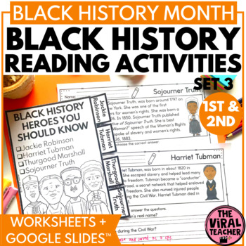 Preview of Black History Month Reading Comprehension Passages and ELA Activities set 3