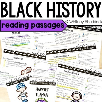 Preview of Black History Month Reading Comprehension Passages and Questions for February